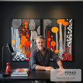 Quadro Decorativo Dupla Abstrata em Pontilhados em escritorio moderno - quadros decorativos para sala