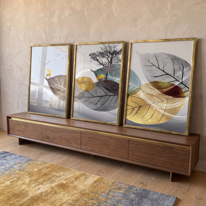 Quadro Decorativo Harmonia Natural: Pássaros e Entardecer em ambiente decorado - quadros decorativos para sala