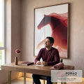 Quadro Decorativo Cavalo Elegante em Vermelho em escritorio moderno - quadros decorativos para sala