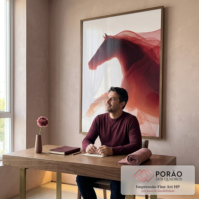 Quadro Decorativo Cavalo Elegante em Vermelho em escritorio moderno - quadros decorativos para sala