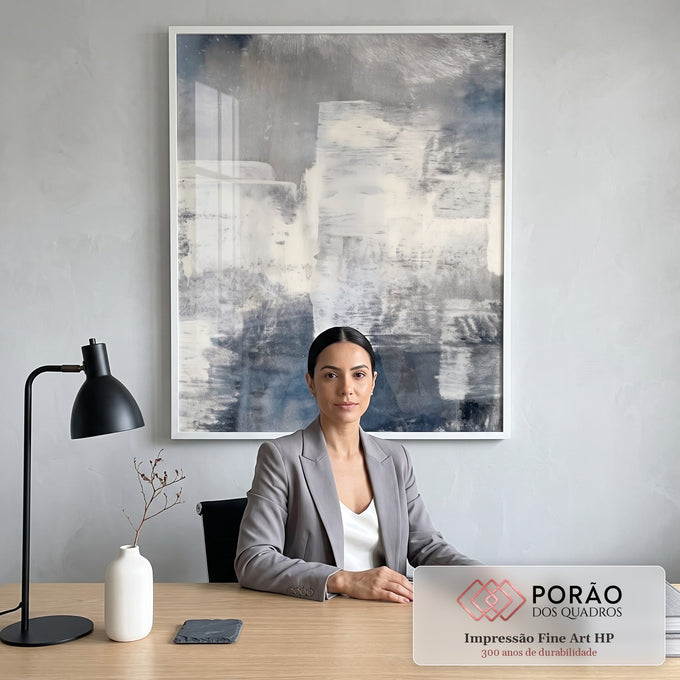 Quadro Decorativo Abstrato Azul com Serenidade em escritorio moderno - quadros decorativos para sala