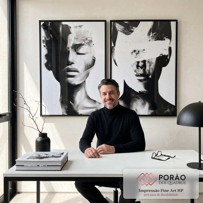 Quadro Decorativo Dualidade em Preto e Branco em escritorio moderno - quadros decorativos para sala