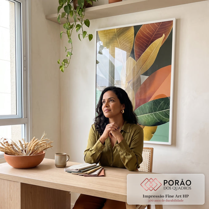 Quadro Decorativo Folhas Estilosas Natureza Moderna em escritorio moderno - quadros decorativos para sala