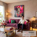 Quadro Decorativo Frida 02 - Estilo Vibrante em Tecido Canvas em sala de estar moderna - quadros decorativos para sala