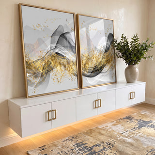 Quadro Decorativo Luxo Abstrato: Ouro & Prata em ambiente decorado - quadros decorativos para sala