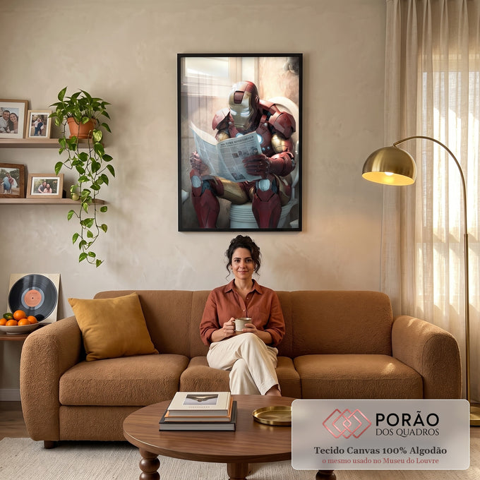 Quadro Decorativo Fascinante Homem de Ferro Lendo em sala de estar moderna - quadros decorativos para sala