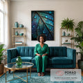 Quadro Decorativo Folhas Azuis e Verdes em sala de estar moderna - quadros decorativos para sala