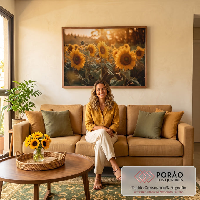 Quadro Decorativo Girassol: Brilho Solar Intenso em sala de estar moderna - quadros decorativos para sala