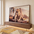 Quadro Decorativo Majestoso Leão e Filhote: Amor Familiar em ambiente decorado - quadros decorativos para sala