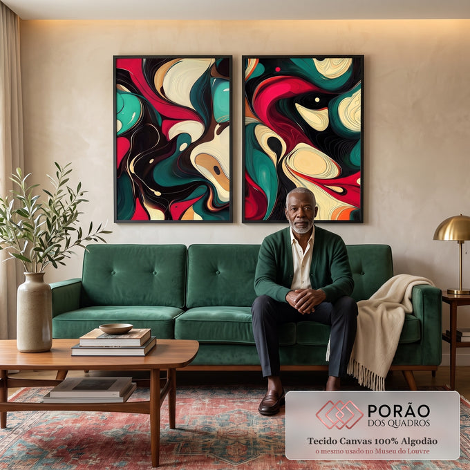 Quadro Decorativo Abstrato com Cores Vibrantes em sala de estar moderna - quadros decorativos para sala