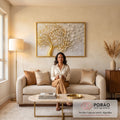 Quadro Decorativo Árvore Dourada em sala de estar moderna - quadros decorativos para sala
