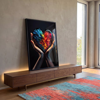 Quadro Decorativo Coração: Paixões Vibrantes em ambiente decorado - quadros decorativos para sala