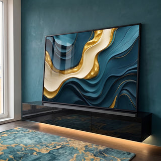 Quadro Decorativo Azul Abstrato Elegante em ambiente decorado - quadros decorativos para sala
