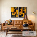 Quadro Decorativo Geométrico Preto e Amarelo em sala de estar moderna - quadros decorativos para sala
