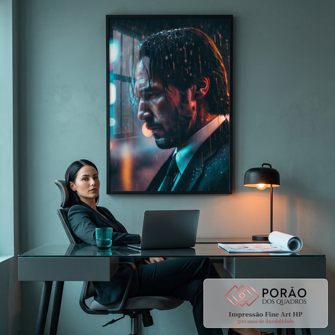 Quadro Decorativo: Reflexão Sutil em Noite Chuvosa em escritorio moderno - quadros decorativos para sala