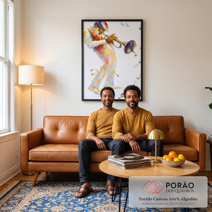 Quadro Decorativo Músico Vibrante em Ação em sala de estar moderna - quadros decorativos para sala