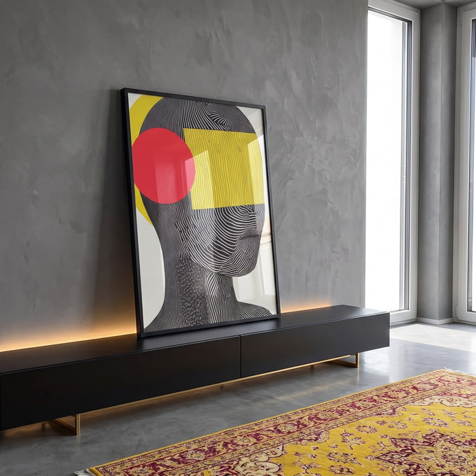 Quadro Decorativo Rosto Abstrato - Forma e Cores Contemporâneas em ambiente decorado - quadros decorativos para sala