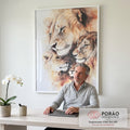 Quadro Decorativo Elegante: Casal de Leões com Dois Filhotes em escritorio moderno - quadros decorativos para sala
