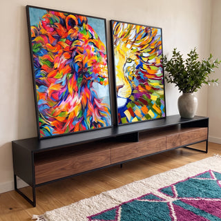 Quadro Decorativo Majestosos Leões Coloridos ? Toque Real em ambiente decorado - quadros decorativos para sala