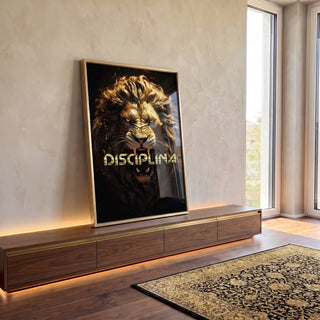 Quadro Decorativo Leão Disciplina - Elegância e Força para sua Decoração em ambiente decorado - quadros decorativos para sala