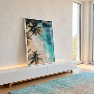 Quadro Decorativo Paisagem Tropical - Beira da Praia em ambiente decorado - quadros decorativos para sala