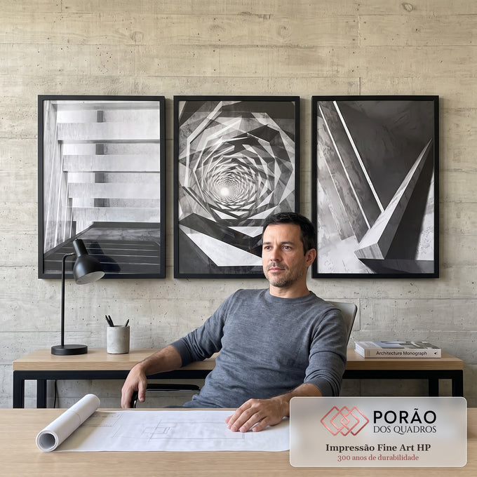 Quadro Decorativo Abstração Urbana: Modernidade em Preto e Branco em escritorio moderno - quadros decorativos para sala