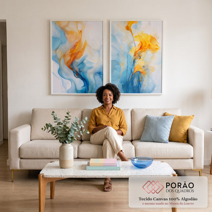 Quadro Decorativo Duo Abstrato Primavera - Arte Vibrante para Sua Casa em sala de estar moderna - quadros decorativos para sala