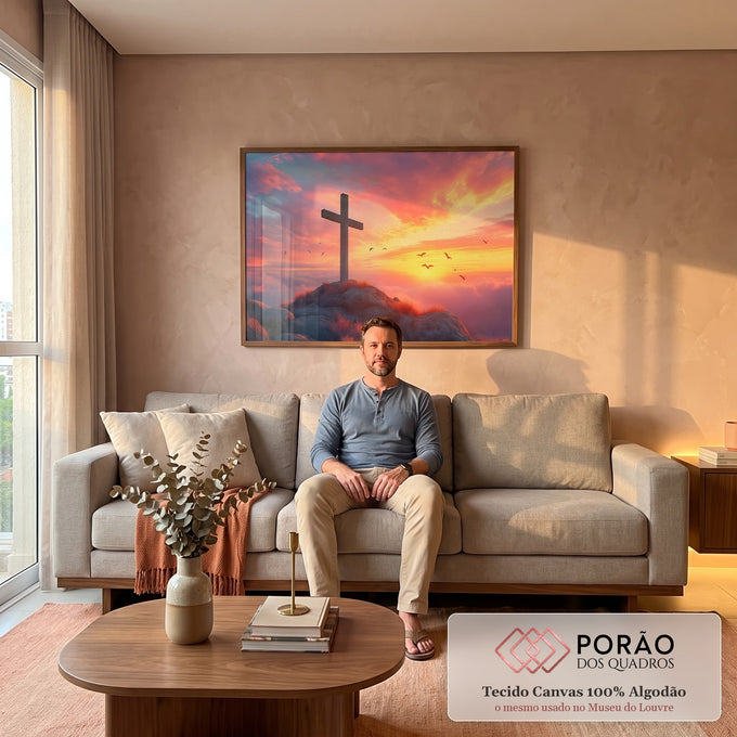 Quadro Decorativo A Cruz Da Esperança em sala de estar moderna - quadros decorativos para sala