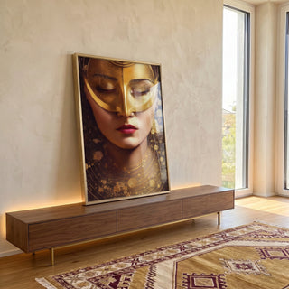 Quadro Decorativo Golden Face - Elegância e Sofisticação para sua Decoração em ambiente decorado - quadros decorativos para sala
