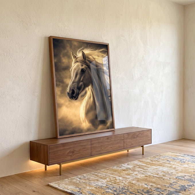Quadro Decorativo A Fluidez Do Cavalo em ambiente decorado - quadros decorativos para sala