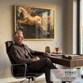 Quadro Decorativo Cavalo Dourado em Movimento em escritorio moderno - quadros decorativos para sala