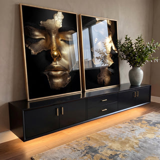 Quadro Decorativo A Reflexão das Mulheres em Gold em ambiente decorado - quadros decorativos para sala