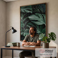 Quadro Decorativo Folhagem Tropical: Elegância Pura em escritorio moderno - quadros decorativos para sala