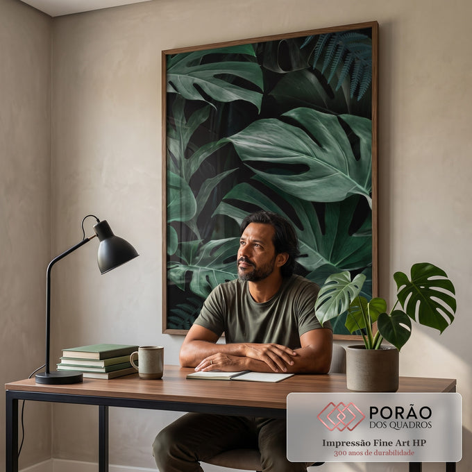 Quadro Decorativo Folhagem Tropical: Elegância Pura em escritorio moderno - quadros decorativos para sala
