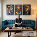 Quadro Decorativo Essência Clássica: Bustos Gregos Coloridos em sala de estar moderna - quadros decorativos para sala