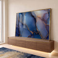Quadro Decorativo Abstrato Azul Dourado em ambiente decorado - quadros decorativos para sala