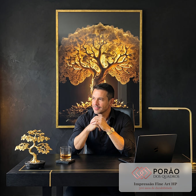 Quadro Decorativo Raízes de Ouro: Luxo e Tradição em escritorio moderno - quadros decorativos para sala