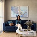 Quadro Decorativo Revela Sua Essência: Harmonia Azul e Amarelo em sala de estar moderna - quadros decorativos para sala