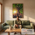 Quadro Decorativo Amanhecer da Árvore da Vida Harmonia e Beleza em sala de estar moderna - quadros decorativos para sala