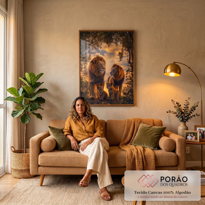 Quadro Decorativo Família Leão e Filhotes - Amor e Conexão em Cada Traço em sala de estar moderna - quadros decorativos para sala