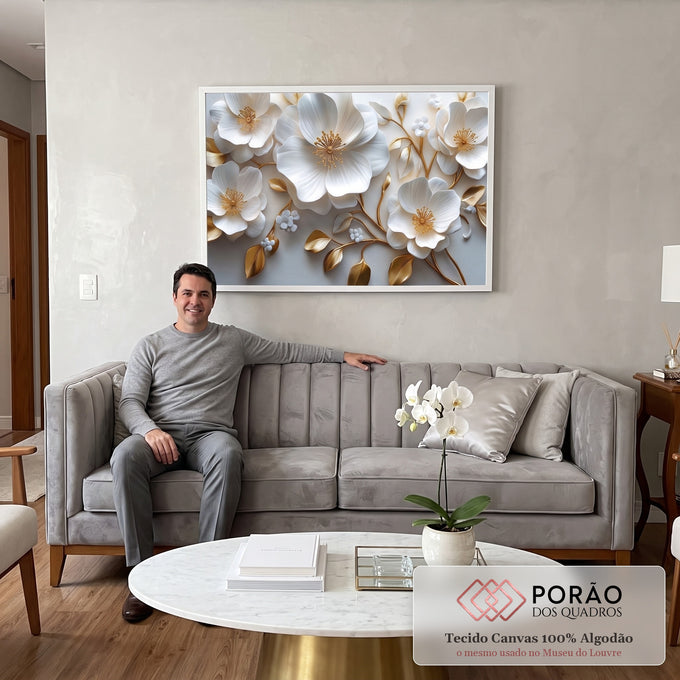 Quadro Decorativo Floral Sereno em sala de estar moderna - quadros decorativos para sala