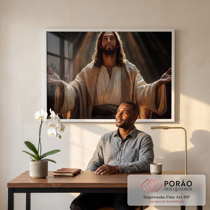 Quadro Decorativo 'Acolhimento Divino' - Arte que Transmite Paz e Esperança em escritorio moderno - quadros decorativos para sala