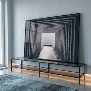 Quadro Decorativo - Grandeza Urbana em Preto e Branco em ambiente decorado - quadros decorativos para sala