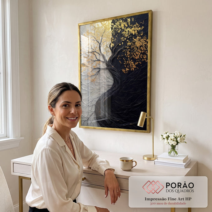 Quadro Decorativo Árvore da Vida Preto e Branco em escritorio moderno - quadros decorativos para sala