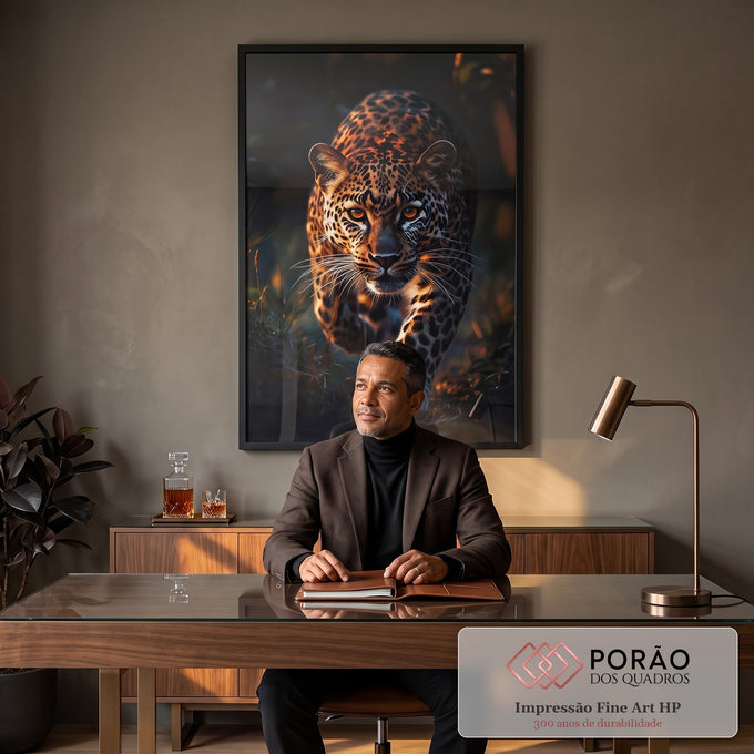 Quadro Decorativo A ferocidade da onça em escritorio moderno - quadros decorativos para sala