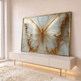 Quadro Decorativo Borboletas Douradas Elegância e Natureza em ambiente decorado - quadros decorativos para sala