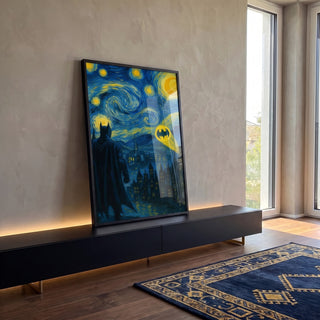 Quadro Decorativo Batman sob o Céu Estrelado em ambiente decorado - quadros decorativos para sala