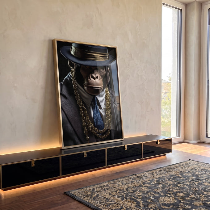 Quadro Decorativo Macaco Gangster - Arte Exclusiva para Transformar sua Decoração em ambiente decorado - quadros decorativos para sala