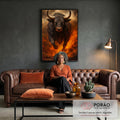 Quadro Decorativo Força do Touro Flamejante em sala de estar moderna - quadros decorativos para sala