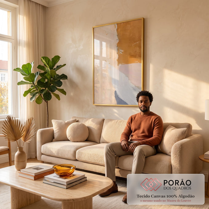 Quadro Decorativo: Abstração e Ternura em Tons Suaves em sala de estar moderna - quadros decorativos para sala